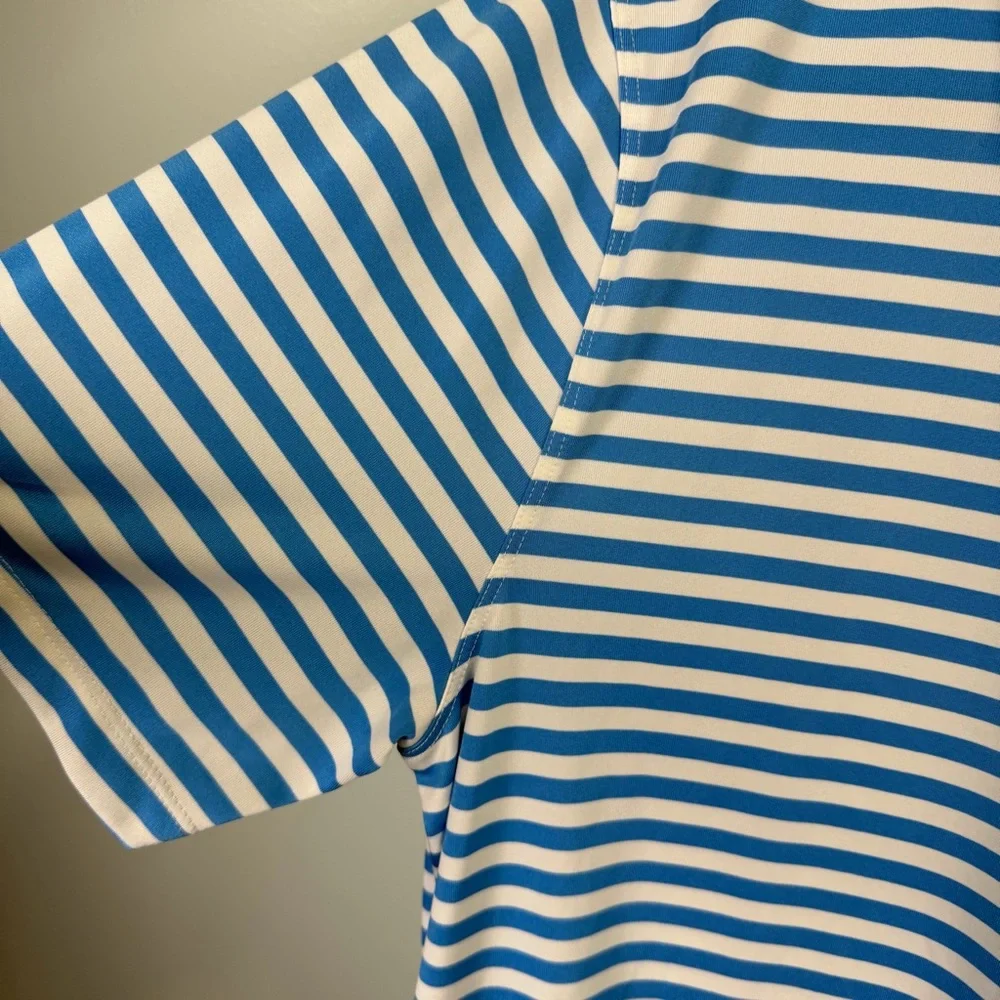 Nike‎ Golf Men's White and Blue Striped Polo Shirt Sz Medium